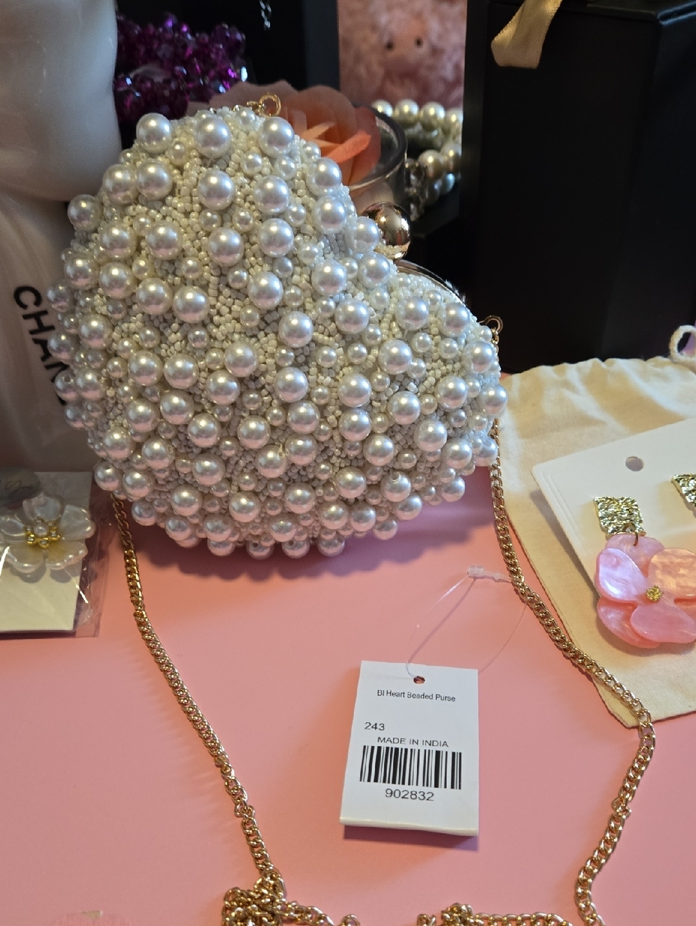 Pearl Heart Mini Bag - White
